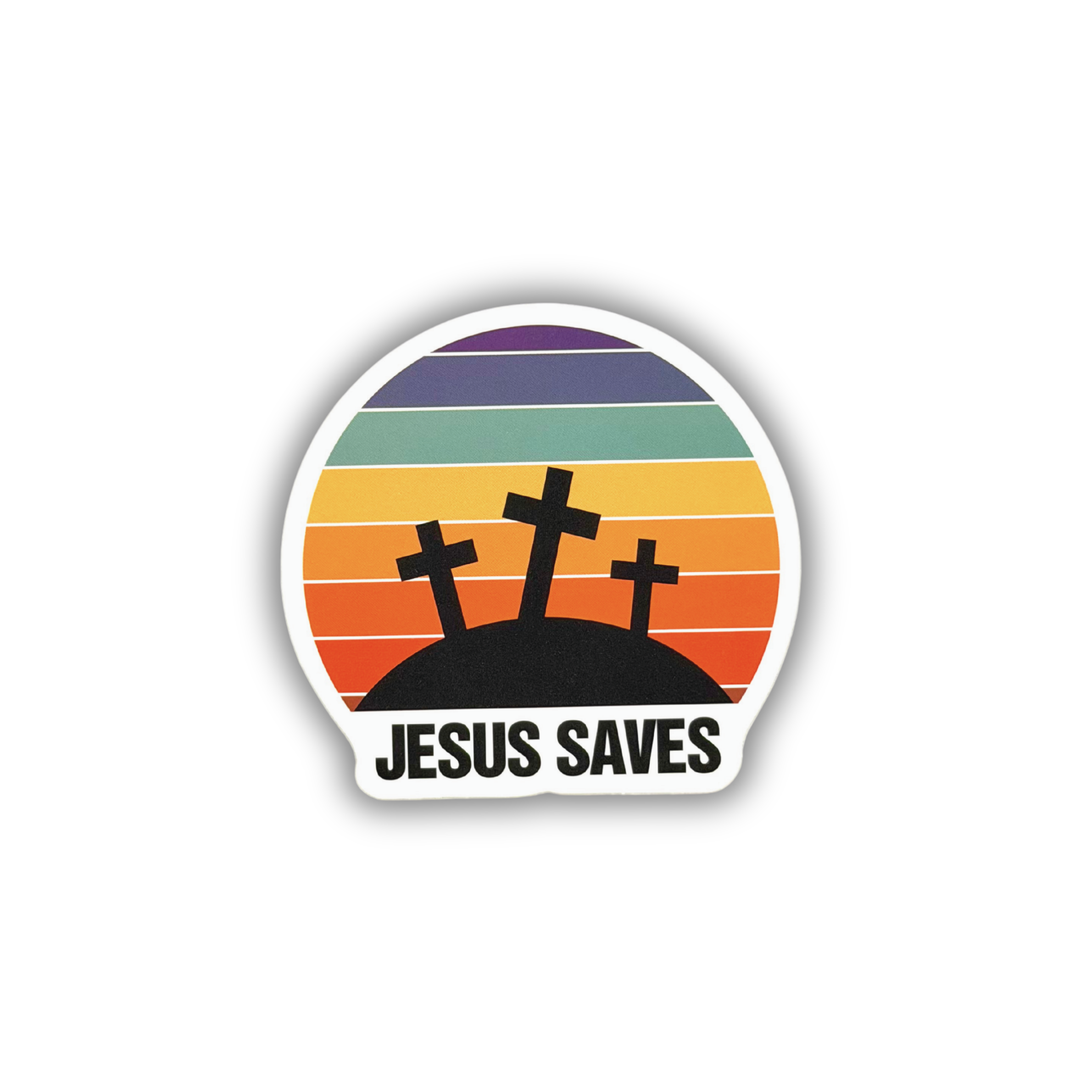 Jesus Saves Three Crosses Sunset Sticker