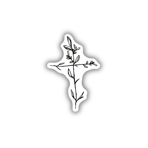Botanical floral cross Christian sticker